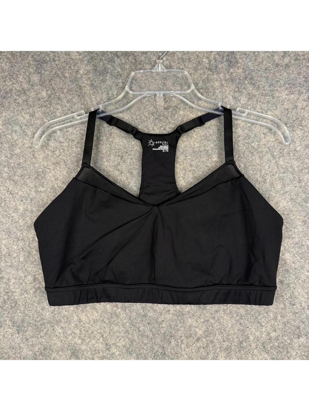 Offline Aerie Medium Support Adjustable Strap Racerback Sports Bra Black XL 064
